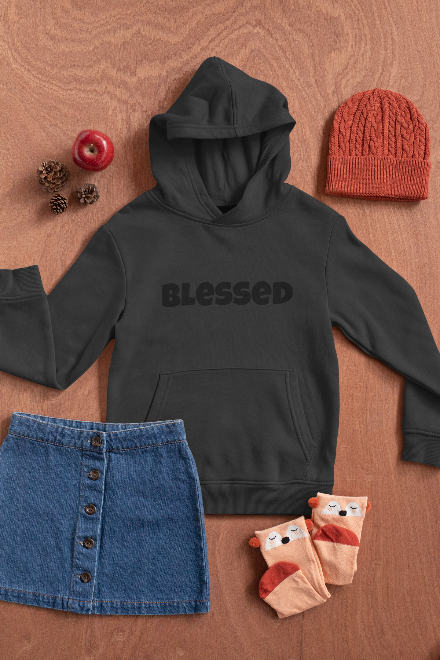 Black on black Blessed hoodie